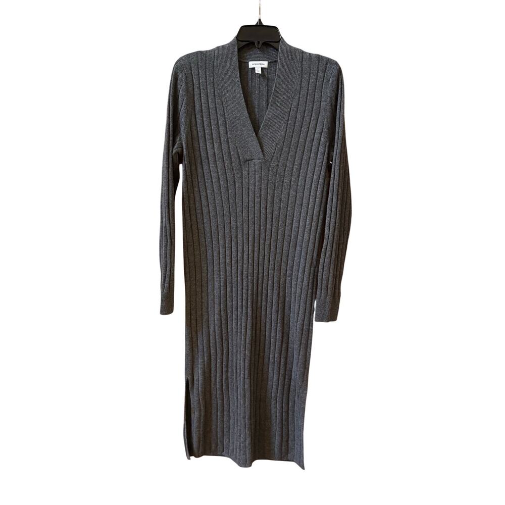 Nordstrom 100% Cashmere Ribbed V-Neck Midi Dress - M